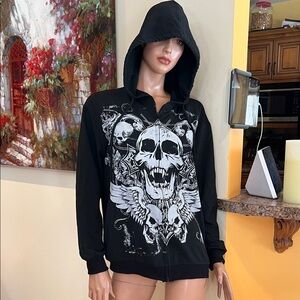 Black Skull Grunge goth death metal S zip Hoodie nwot